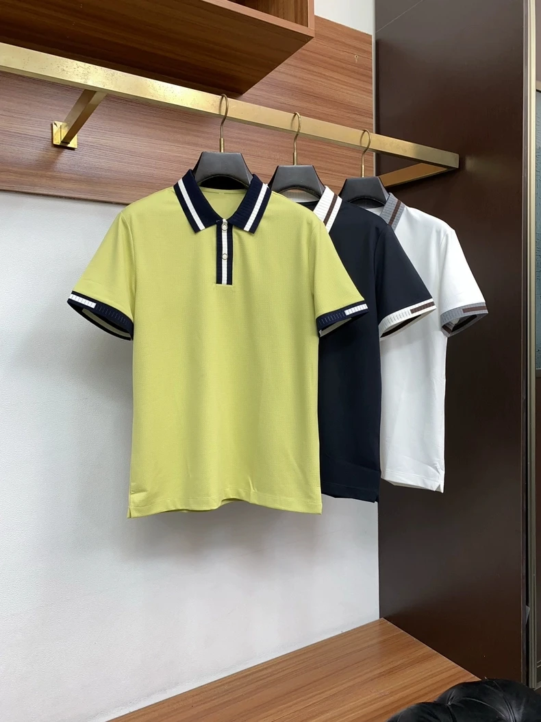 

Мужская футболка с коротким рукавом в итальянском стиле, из чистого хлопка, повседневная, с цветными блоками, для делового повседневного стиля, универсальная, дышащая