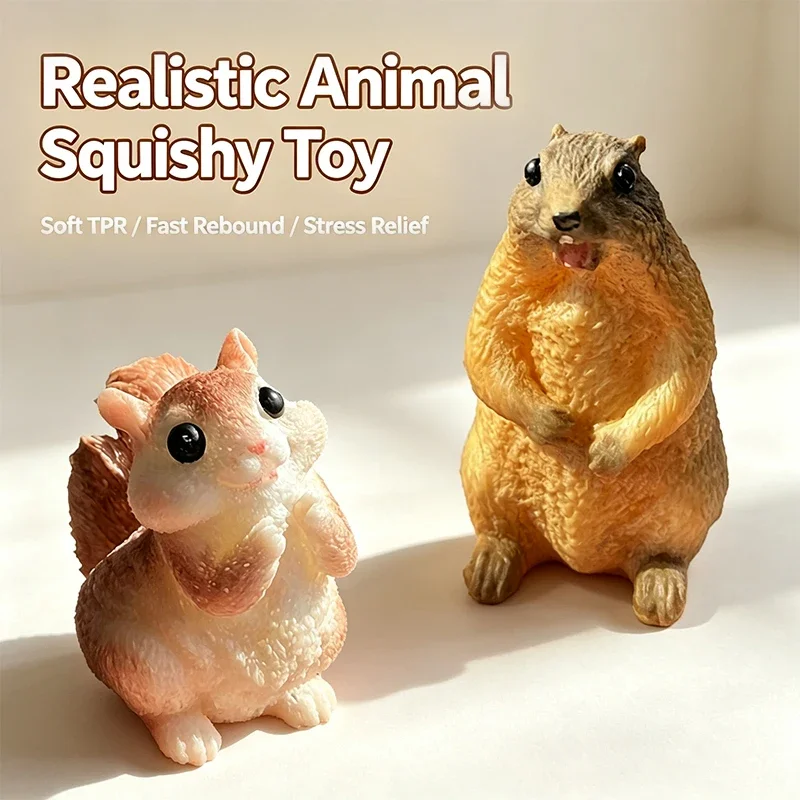 Desktop Adult Stress Relief Fidget Toy Realistic Prairie Dog Squirrel Soft TPR Fast Rebound Anxiety Calming Hand Squeeze Gift