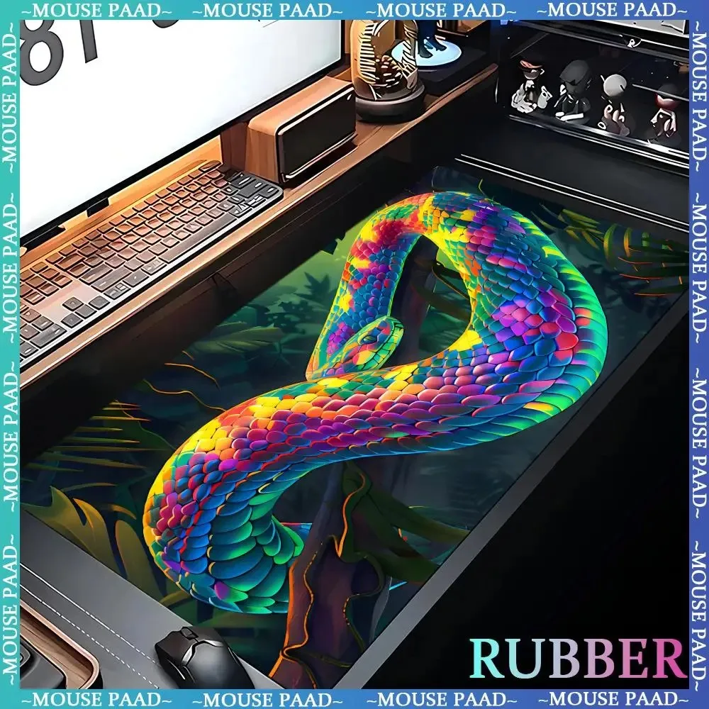 Snake XXL-Mauspad, Spielspieler, rote Blume, schwarze Schlange, Mauspads, Tischpad, Spielzubehör, Computerspiel, beliebte Tastaturmatte