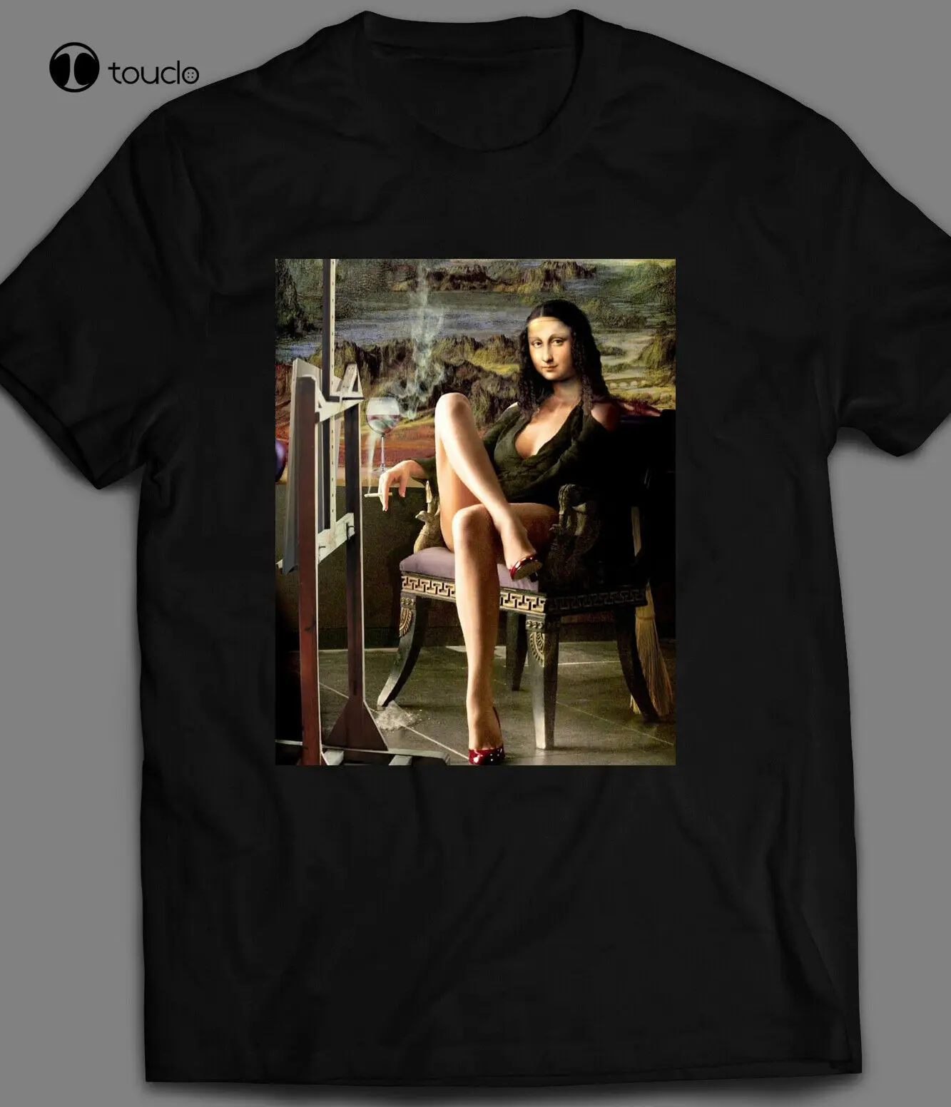 Sexy Smoking Mona Lisa Parody T-Shirt* Many Size Options Full Front pirate shirt women