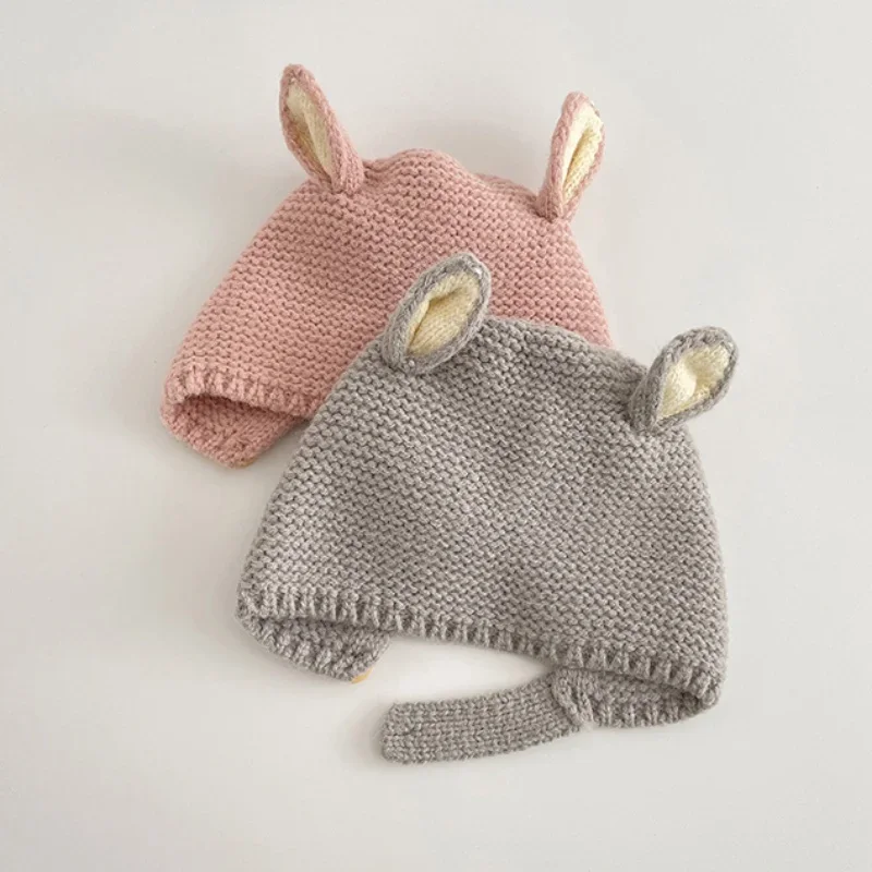 

1PCS Cute Baby Hat Autumn Winter Rabbit Ear Knitted Cap Solid Color Toddler Boy Girl Warm Bonnet Earmuffs Beanie Winter Hat