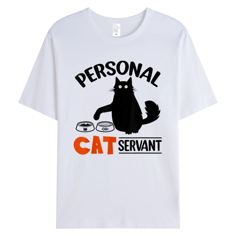 

Funny Black Cat Personal Cat Servant Men's Cotton Fabric Graphic Fashion T-shirts For Men Oversize Tee Shirts Print Tshirts Y2K