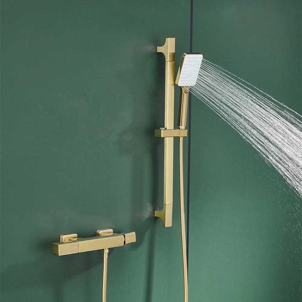 

Rose Gold Bathtub Shower Set Hot and Cold Brushed Gold Shower Faucet Gray Bathroom Waterfall Bath & Shower Faucet Brass