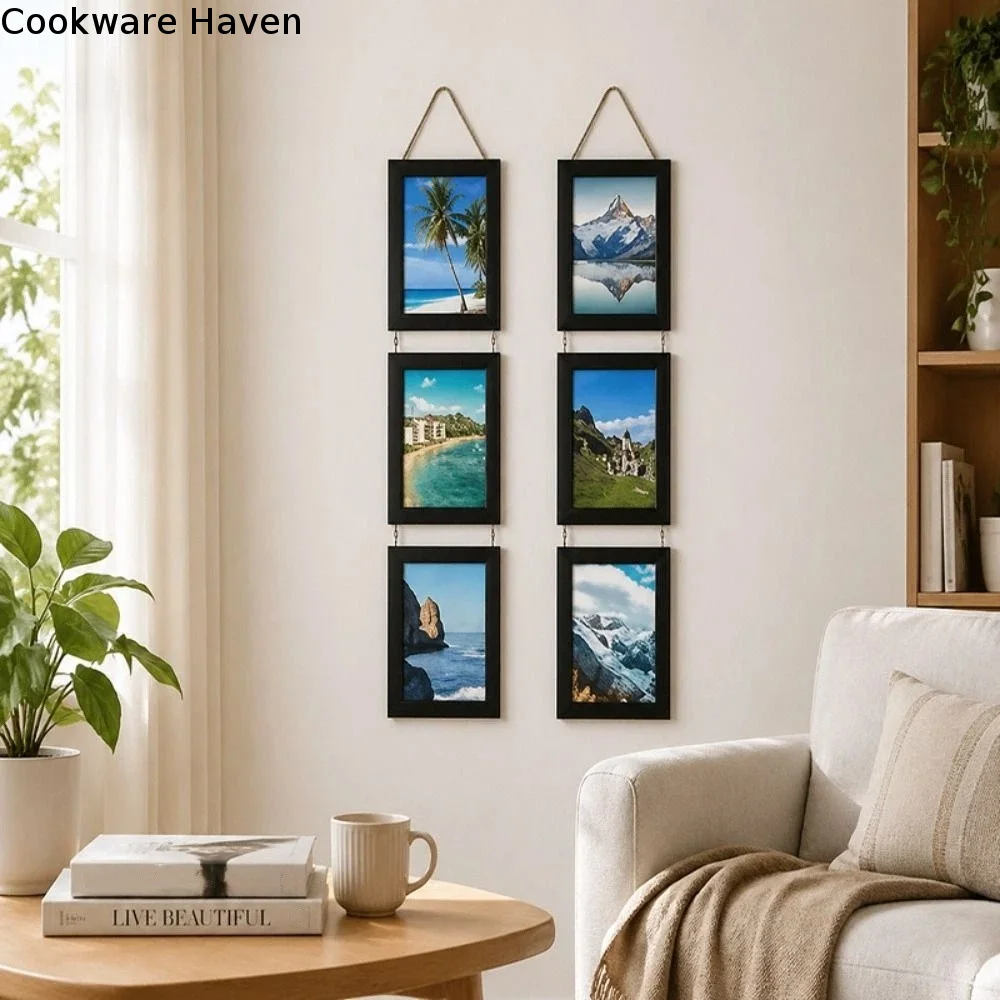 6-Inch Hanging Picture Frame Linked Photo Holder Rustic Style Wall Art Picture Frame Multi Panel Retro Family Portrait Frame