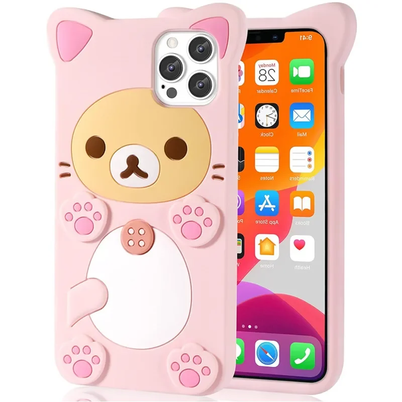 3D süße Cartoon Bär Kawaii weiche Silikonhülle für IPhone 16 15 14 13 11 Pro Max Plus 12 Mini XS XR X Frauen lustige Handyhülle