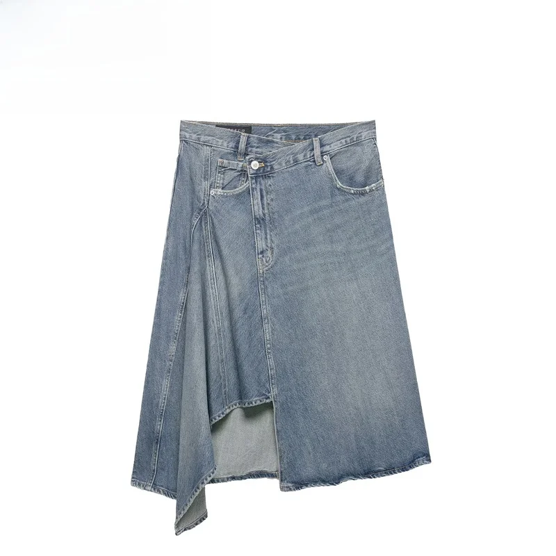 Fashionable Asymmetric Denim Skirt for Women Spring 2026 Standard Fit mid Waist Polyester Fiber No Ironing Treatment Required