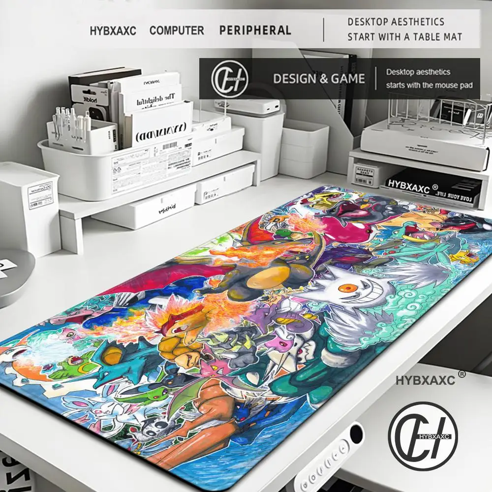 P-Pokemon-Gengar Grande Mouse Pad Cute HD Desk Pad Extended Gaming Keyboard Mats Large 100x50cm XXL Gamer Mousepad