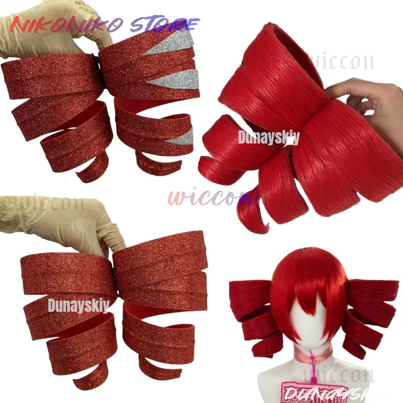 Kasane تيتو كوسفسفريه أزياء المرأة لطيف الأحمر ذيل حصان شعر مستعار أنيمي عالية مقاومة للحرارة الشعر تيتو على شكل شعر مستعار طويل مجعد