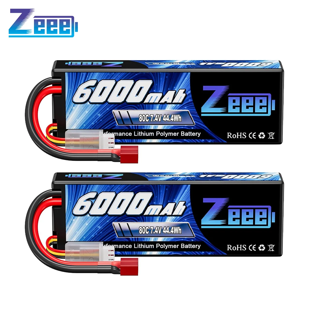 Zeee-Batterie Lipo 6000mAh 2S 80C 7.4V avec Prise Deans, Boîtier Rigide pour Voiture RC, Véhicule, Camion Précieux Slash Truggy, 1/2 Unités