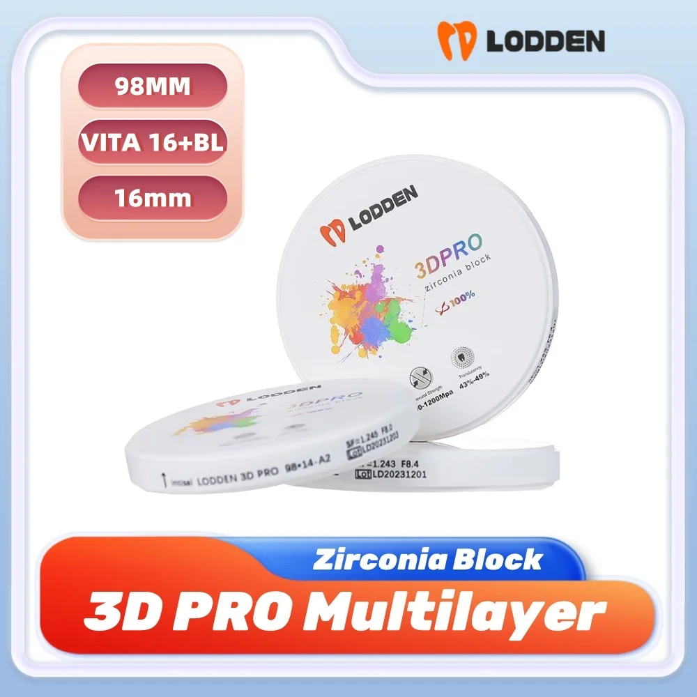 

Lodden 3D Pro Zirconia Block 16mm Denture Lab Materials Transparency 43-49% Strength 800-1200 100% Sinocera