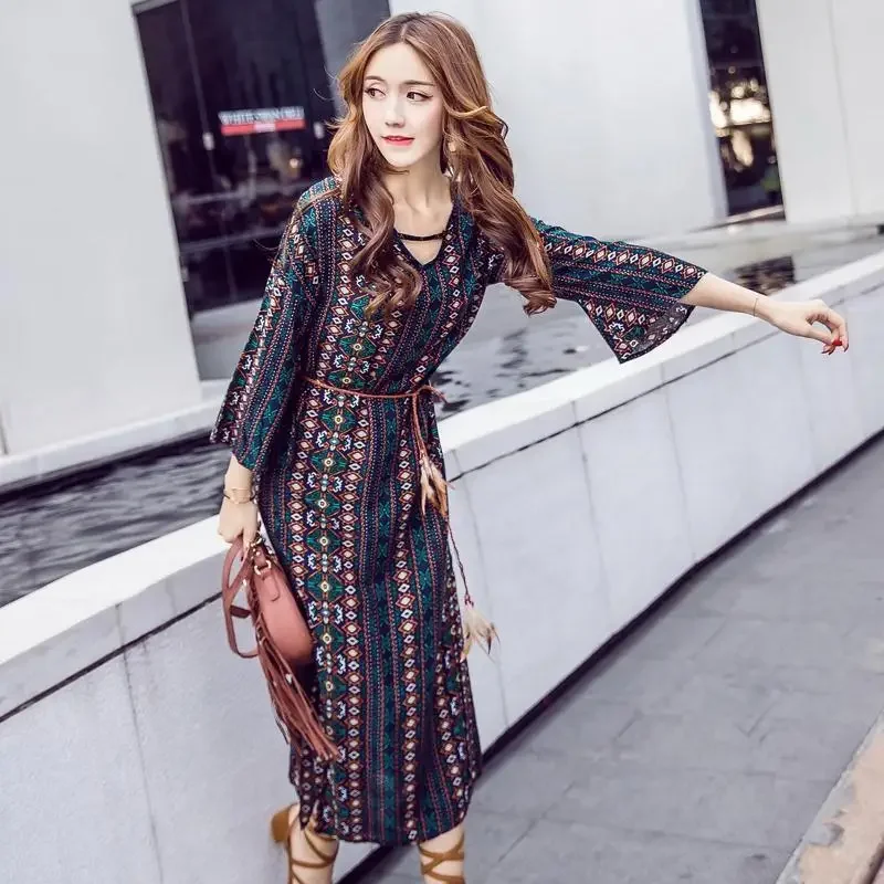 Baggy Korean Style New In Printing Women's Long Sleeve Dresses On Promotion Clothing Trendy X High Quality Female Dress Luxury G