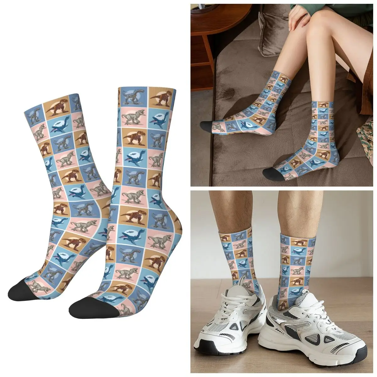 

All Seasons Dinosaur Illustration Print Socks Harajuku Sport Middle Tube Socks Super Soft Stockings for Men Women Gifts