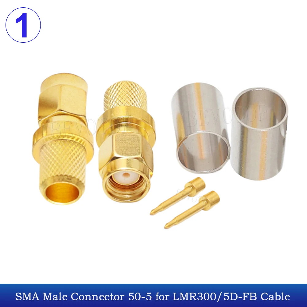 10Pcs/Lot RP-SMA / SMA Male Plug 50Ohm Crimp Connector for LMR300/5D-FB RF Coaxial 50-5 Pigtail Cable