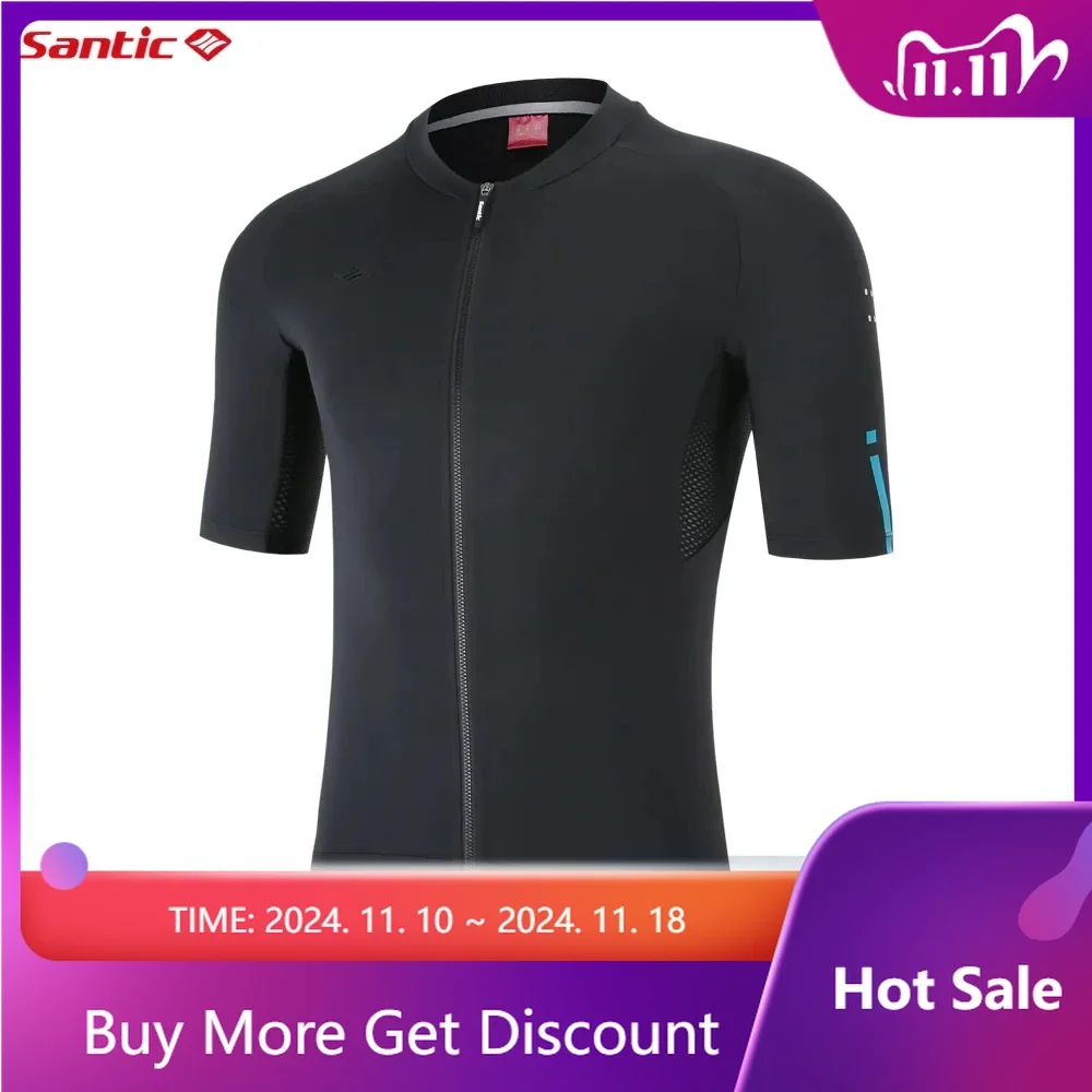 Santic Men Cycling Jerseys Short Sleeve Riding Sports Shirt Bike Mtb Riding Top Breathable Reflective Quick-drying WM0C02156