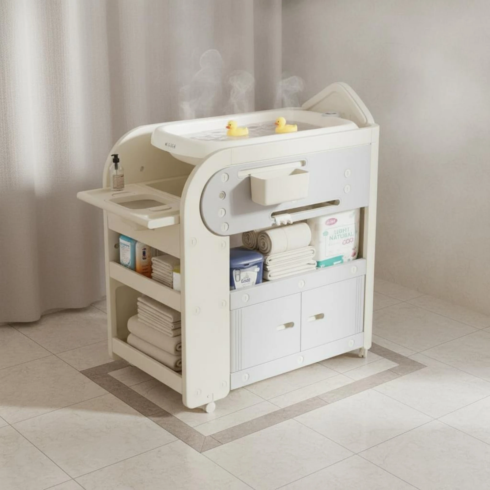 

Multifunction Baby Care Table Space-Saving Mobile Changing Table Diaper Station Easy to Clean Nursery Furniture Waterproof