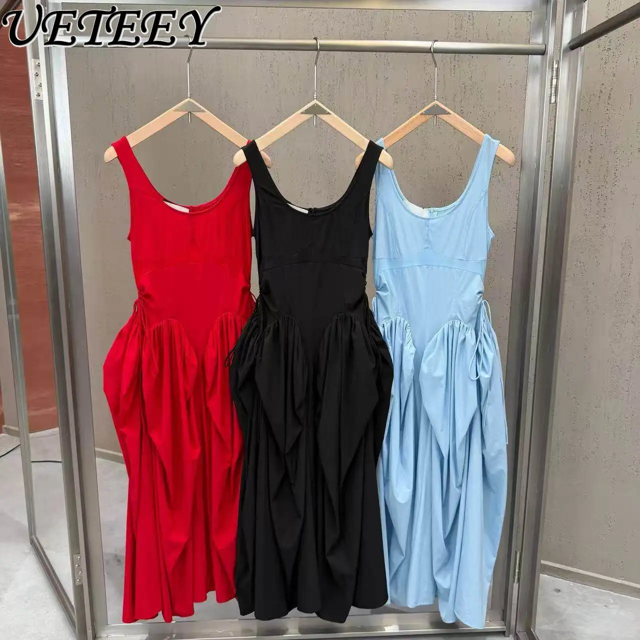 

Элегантное минималистичное платье без рукавов на весну/лето 2026 года, однотонное, с завышенной талией, облегающее, на шнуровке, для женщин