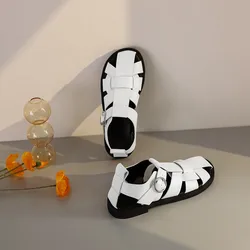 New Plus Size 34-42 New Genuine Leather Sandals Women Shoes Buckle Flat Sandals Ladies Summer Casual Shoes Footwear