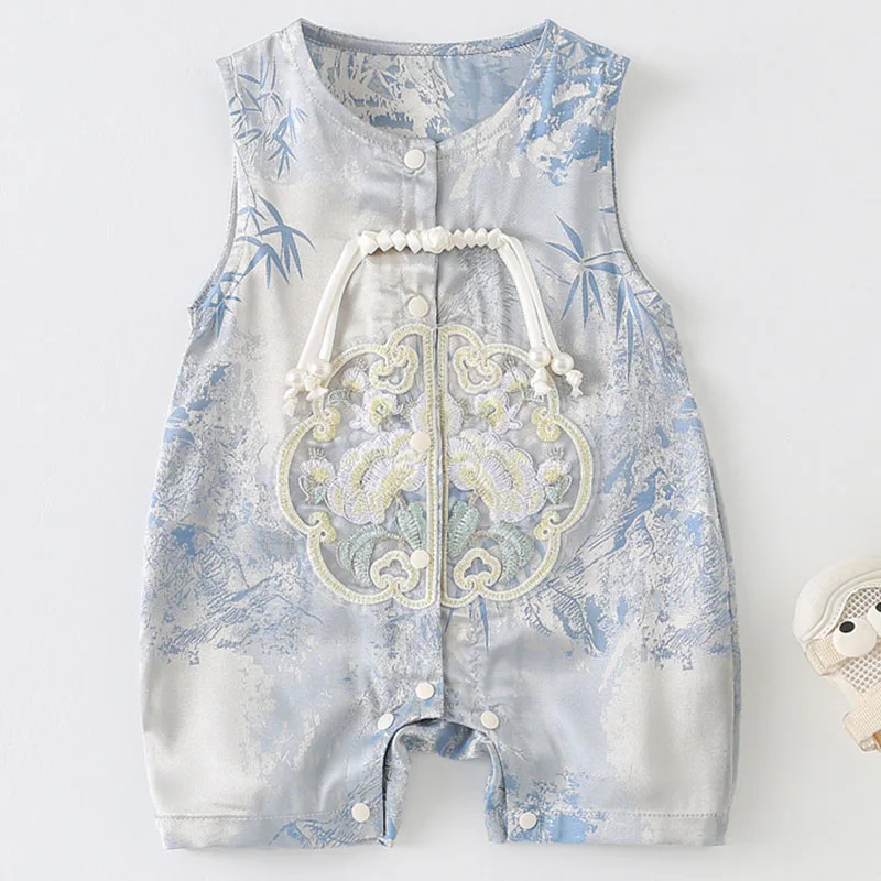 

Summer Rompers Baby Boy Clothes 0 3 Months Fashion China Style Print Embroidery Cute Short Sleeve Jumpsuits Newborn Items B110