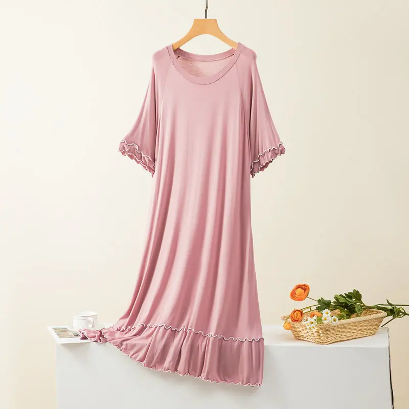 Plus Size Night Wears For Women Nightdress Short Sleeve Sleepwear Sleepshirt Modal Casual Loose Home Dress Female Nightgowns