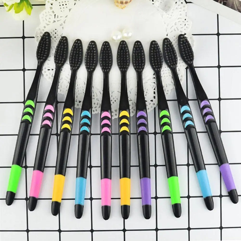 10 Pieces Packed Soft Bristle Bamboo Charcoal Black Hair Ultra-Fine Beauty Toothbrush Couple Suit Oral Cleaning Tools