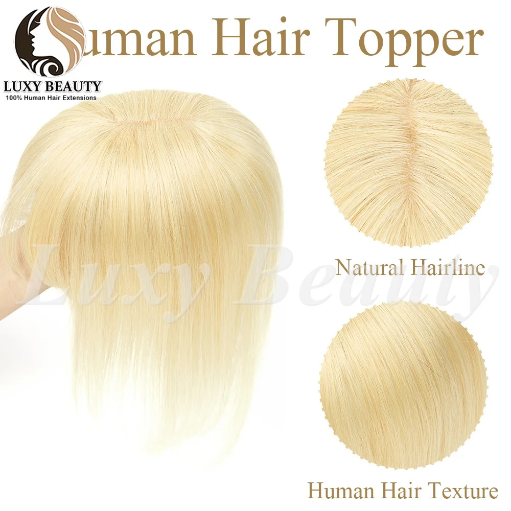 Straight Blonde Women Hair Toppers With Bangs Natural Black Brown Skin Scalp Clip in Human Hair Topper Hair Pieces Extensions