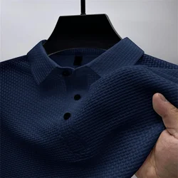 Hawaiian Men's Beach Style Fashion High-End Mesh Ice Silk Wrinkle Resistant Lightweight Breathable Button Check POLO Shirt