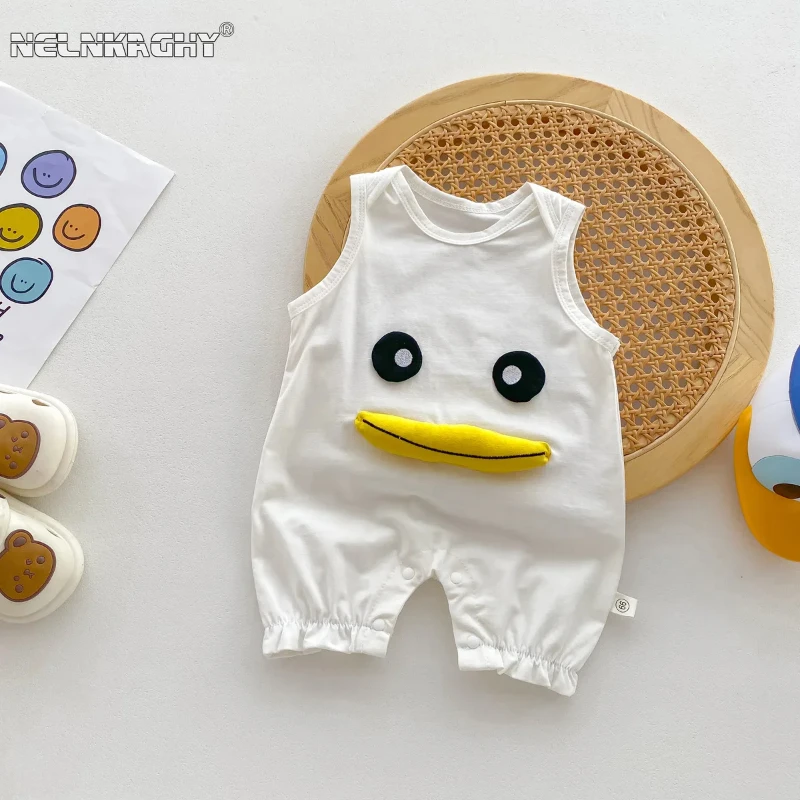 2024 Summer Baby bodysuit  New  Infant Boys Cute Clothing Toddler Sleeveless 3D Cartoon Duck Baby bodysuit Newborn Romper 0-24M