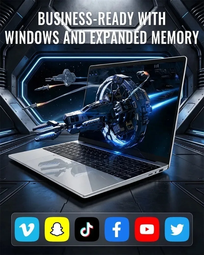Large-Screen 15.6 Inch Laptop 32GB RAM 2TB SSD Intel 6500Y Office  Notebook 5000mAh Gamer PC with Backlit Fingerprint