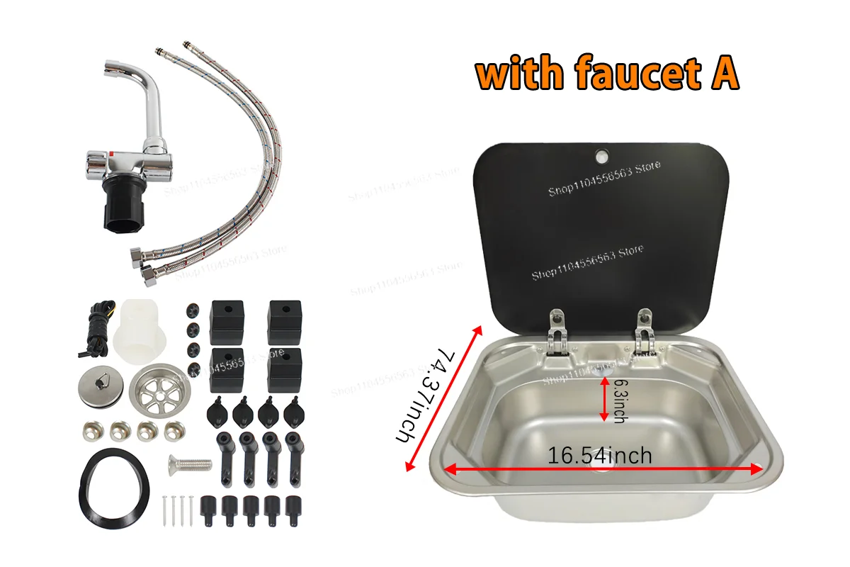 Caravan Camping Stainless Steel Sink – Tempered Glass Lid with Folded Faucet for Boat & Camper Accessories