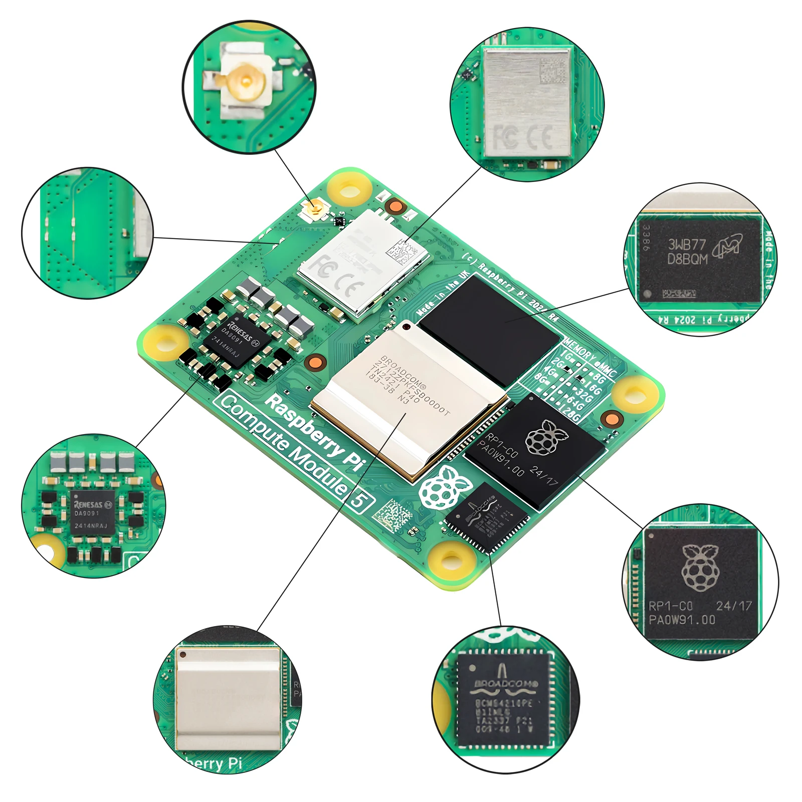 

1*Original Raspberry Pi Compute Module 5 IO Board Kit RAM 2/4/8/16G and eMMC Flash 0/16/32/64G 4 Core CPU 2.4Ghz 2.4G &5G WiFi