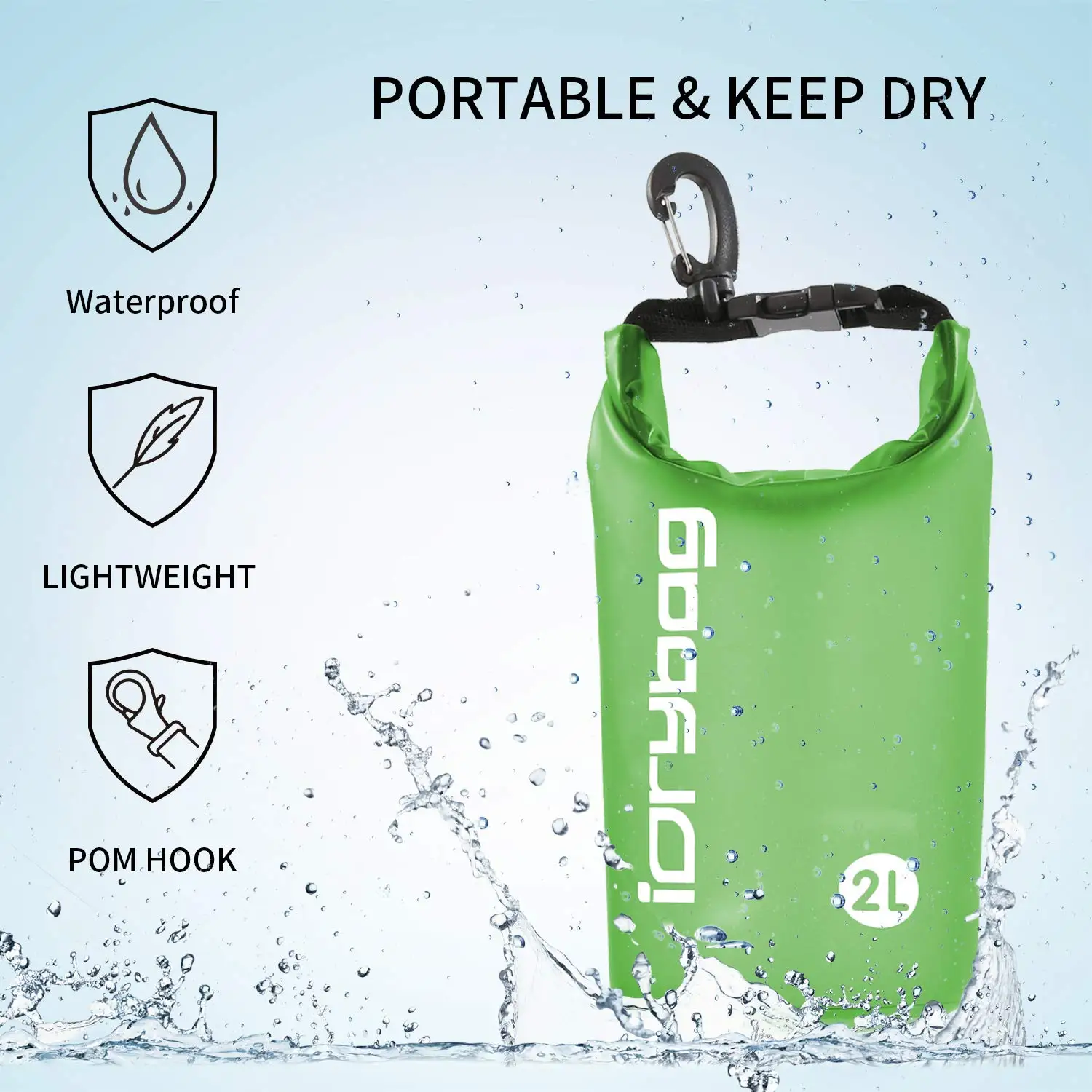 IDrybag 2L Waterproof Dry Bag for Women Men PVC Waterproof Bags for Swimming Kayaking Boating Waterproof Bag