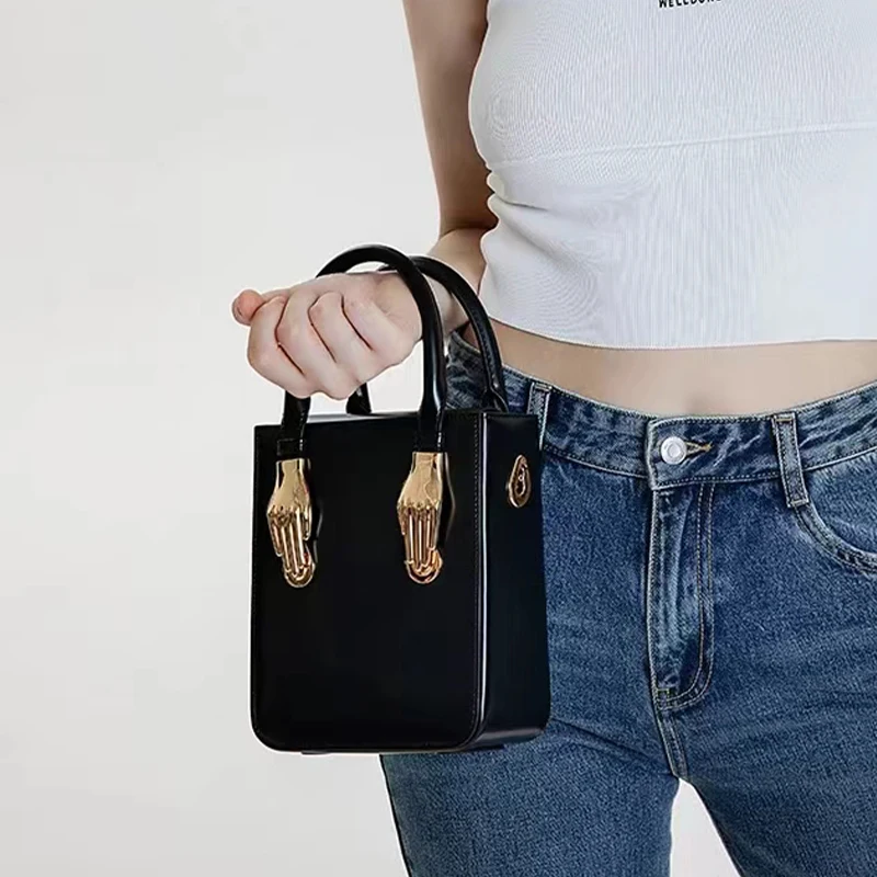 Bolso de mano de alta calidad para mujer, bandolera de hombro, de lujo, de marca de diseñador, a la moda, color negro y dorado