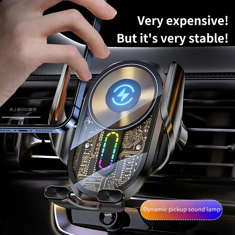 Car Phone Holder 15W Fast Wireless Charger Autocar Phone Stand Infrared Sensing Lights for iPhone 15 14 13 12 Xiaomi Universal