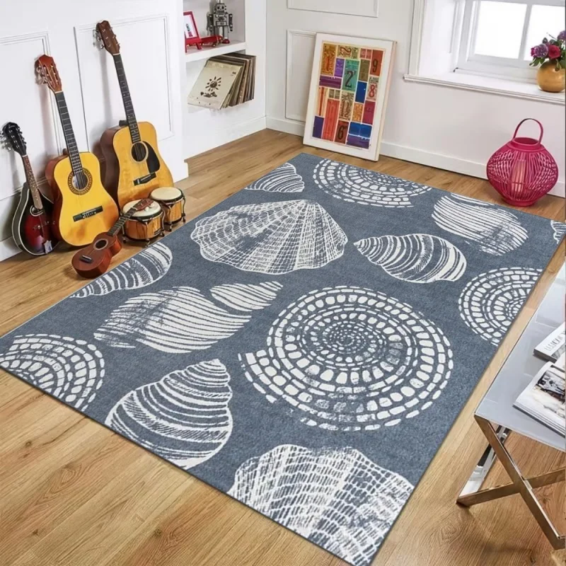 Nautical Tropical Blue Seashell Coral Area Rug Non-Slip Floor Mat for Living Room Bedroom Coastal Beach Home Decor