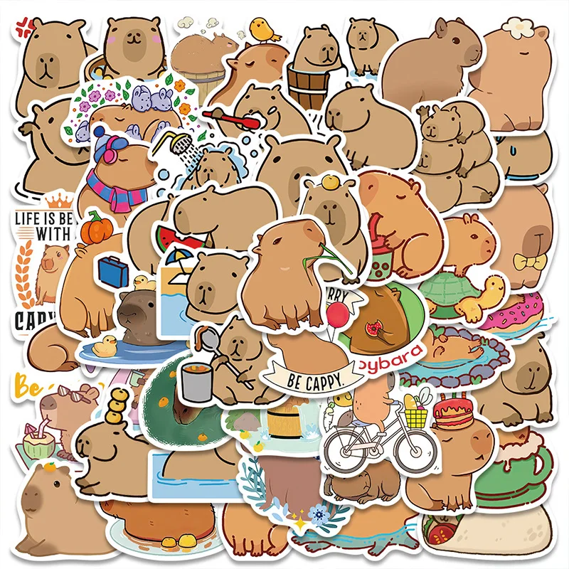 50pcs Capibala Stickers Kawaii Animal Capybara Sticker Cartoon Stationery Tablet Guitar Computer Clipart Wall Sticker Decoration