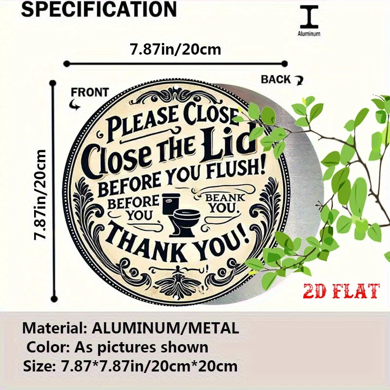 CIFBUY Vintage Round Aluminum Wall Art Funny Toilet Sign Flush Lid Reminder Waterproof Durable Metal Plaque Home Garage Cafe Dec