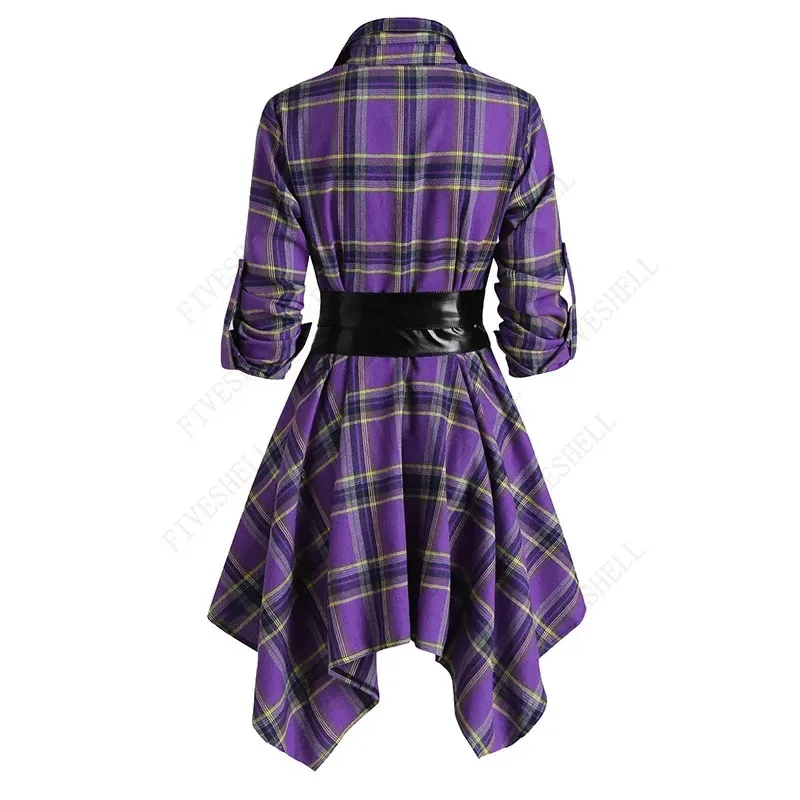 AA wat-vestido camisero informal de manga larga para mujer, vestido Medieval Punk gótico de cuero con cintura ajustada, bata a cuadros Vintage Irregular, novedad de 2025