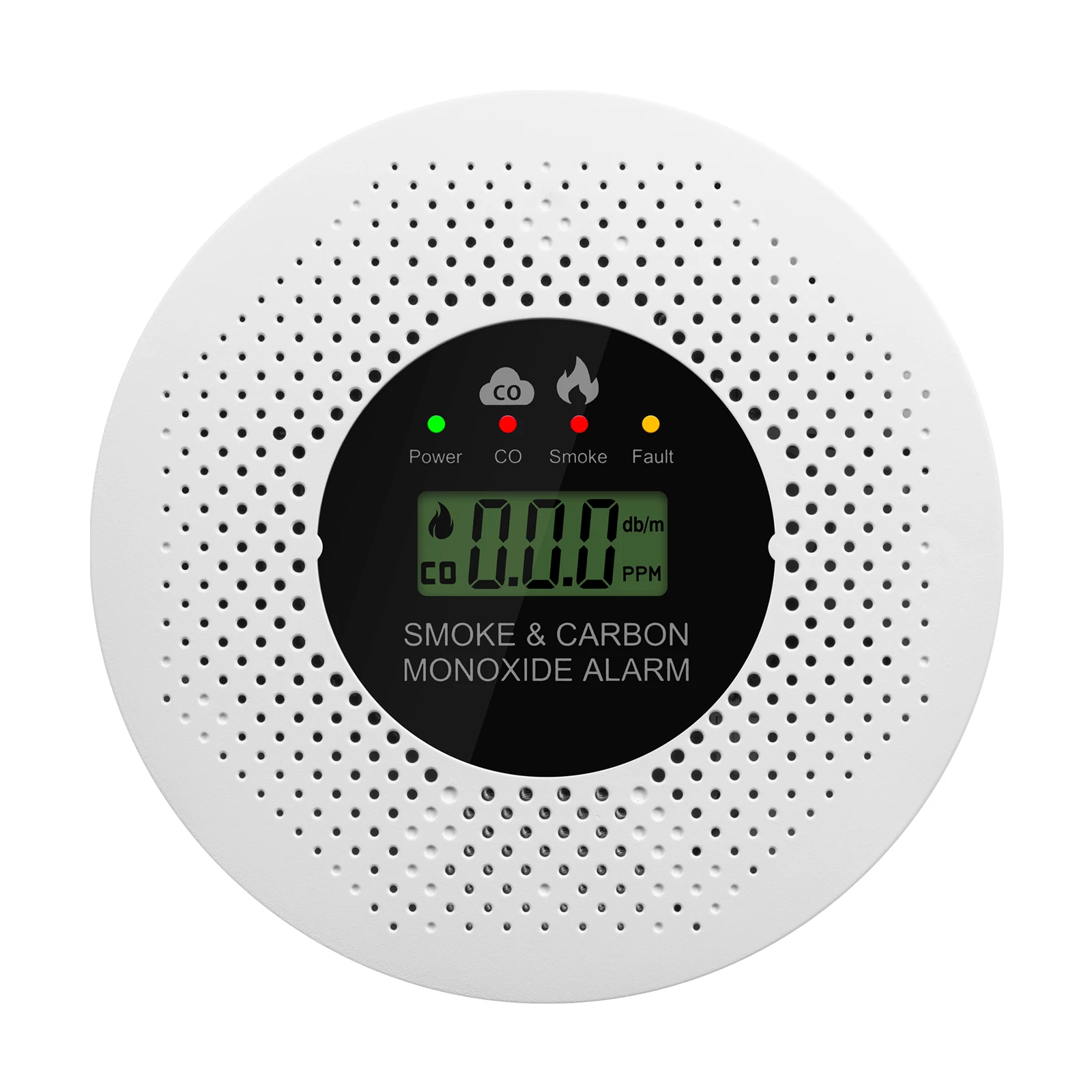 2 in 1 Smoke CO Monitor with Real-Time LCD Display 10.4×10.4×4 cm Battery Powered Ceiling Wall Mount 85 dB Alert 0-999 ppm CO