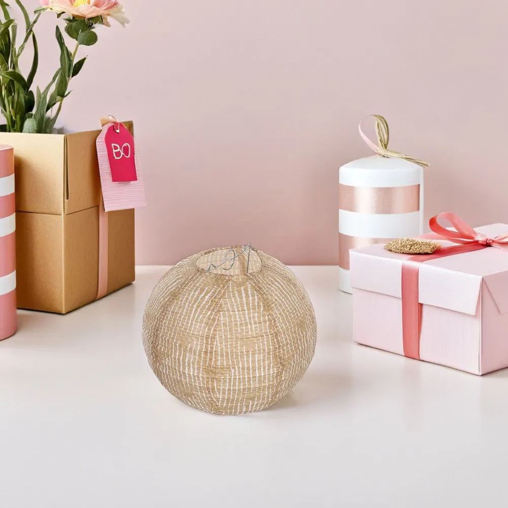 6-個黄麻布ラウンドランタン吊り下げ布ランプシェードヴィンテージ中国風の結婚式の装飾誕生日パーティーホームデコレーションリネンイベント