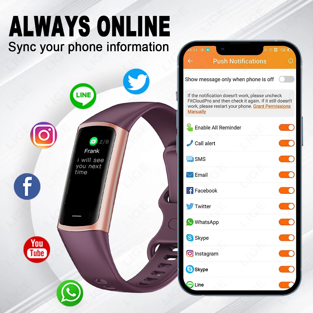 LIGE 1.1 inch New Sport Smart Band Fitness Tracker Man Women Waterproof Connected Tracker Bracelet Smartwatch For Android ios