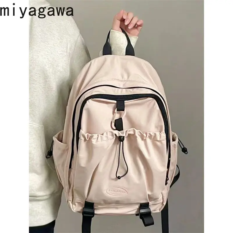 Miyagawa Korean Drawstring Backpack 2023 New High School Large Capacity Schoolbag Solid Color Causal Fashion Shoulder Bag