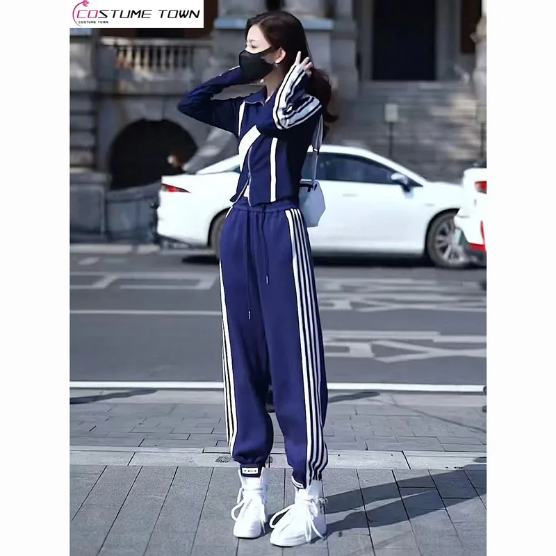 

Fashion Sports Set Women's Spring and Autumn 2023 New Double Zipper Slim Collar Top Casual Pants Women's Two Piece Set