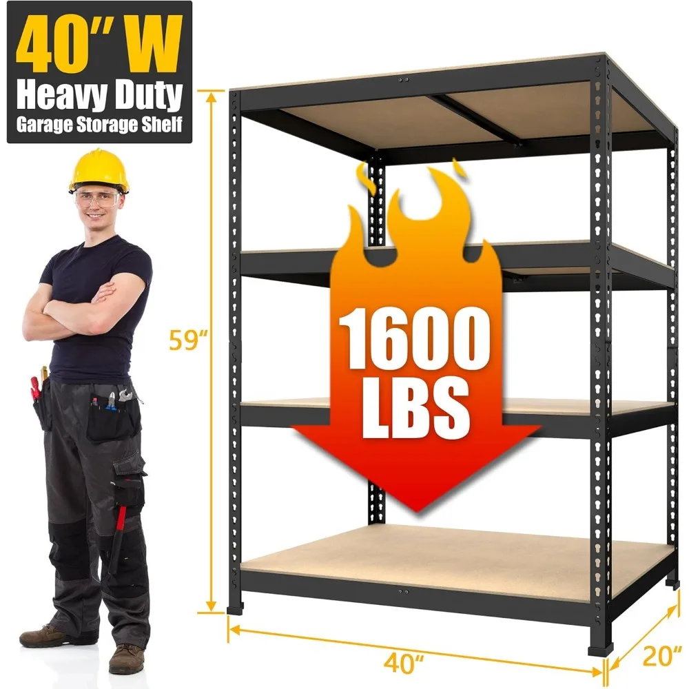 Étagères de rangement robustes 40" L x 20" P x 59" H, étagère de garage réglable à 4 niveaux, étagère de rangement en métal, support utilitaire