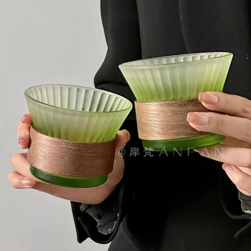 

Organ waist cup niche ice American coffee cup high sense light luxury gradual change green glass household drinking cup