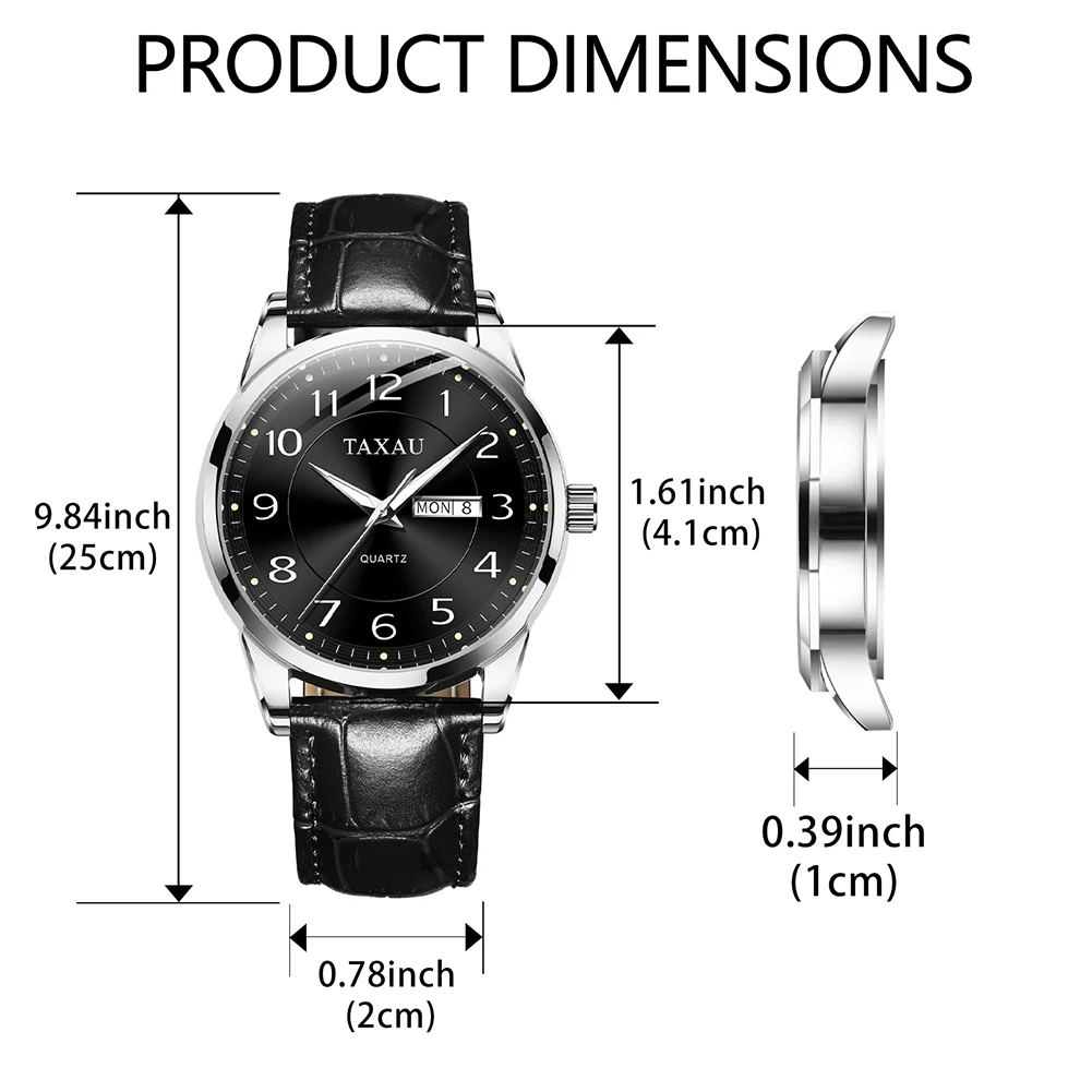 TAXAU Fashion Business Watch for Men Dual Calendar Waterproof Men\'s Watches Leather Strap Luxury Top Brand Man Quartz Wristwatch