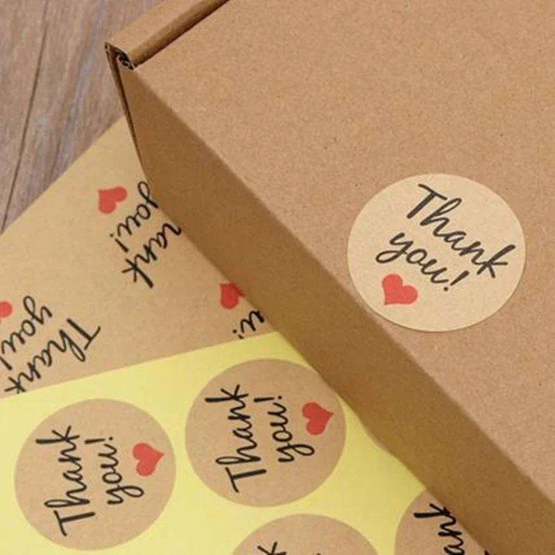 

10sheets/set Brown Paper Thank You with Heart Round Adhesive Stickers Gift Bag Package Label DIY Scrapbook 3.8cm D