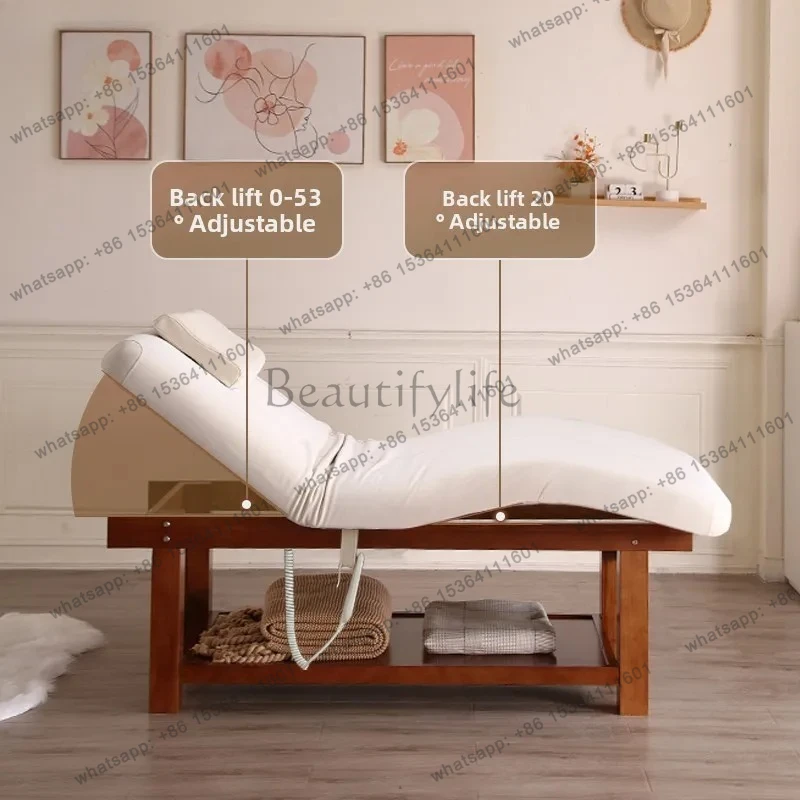 Solid Wood Electric Beauty Bed for Beauty Salon, Special Bed for Eyelash Extensions, Simple Face Washing Bed