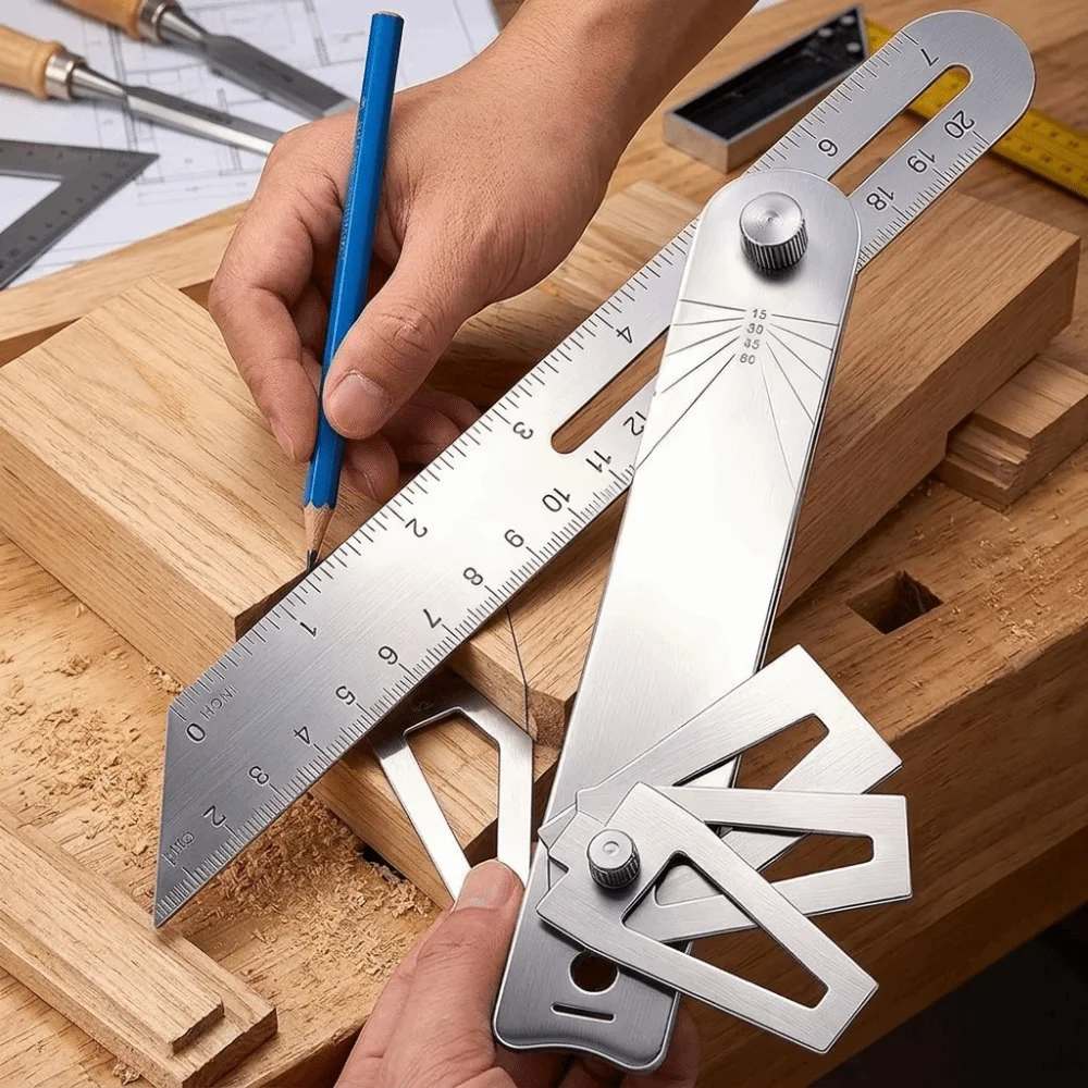 High Accuracy Woodworking Scriber Ruler Multifunctional Adjustable Multi-Angle T-Shape Scribing Tool Movable Angle
