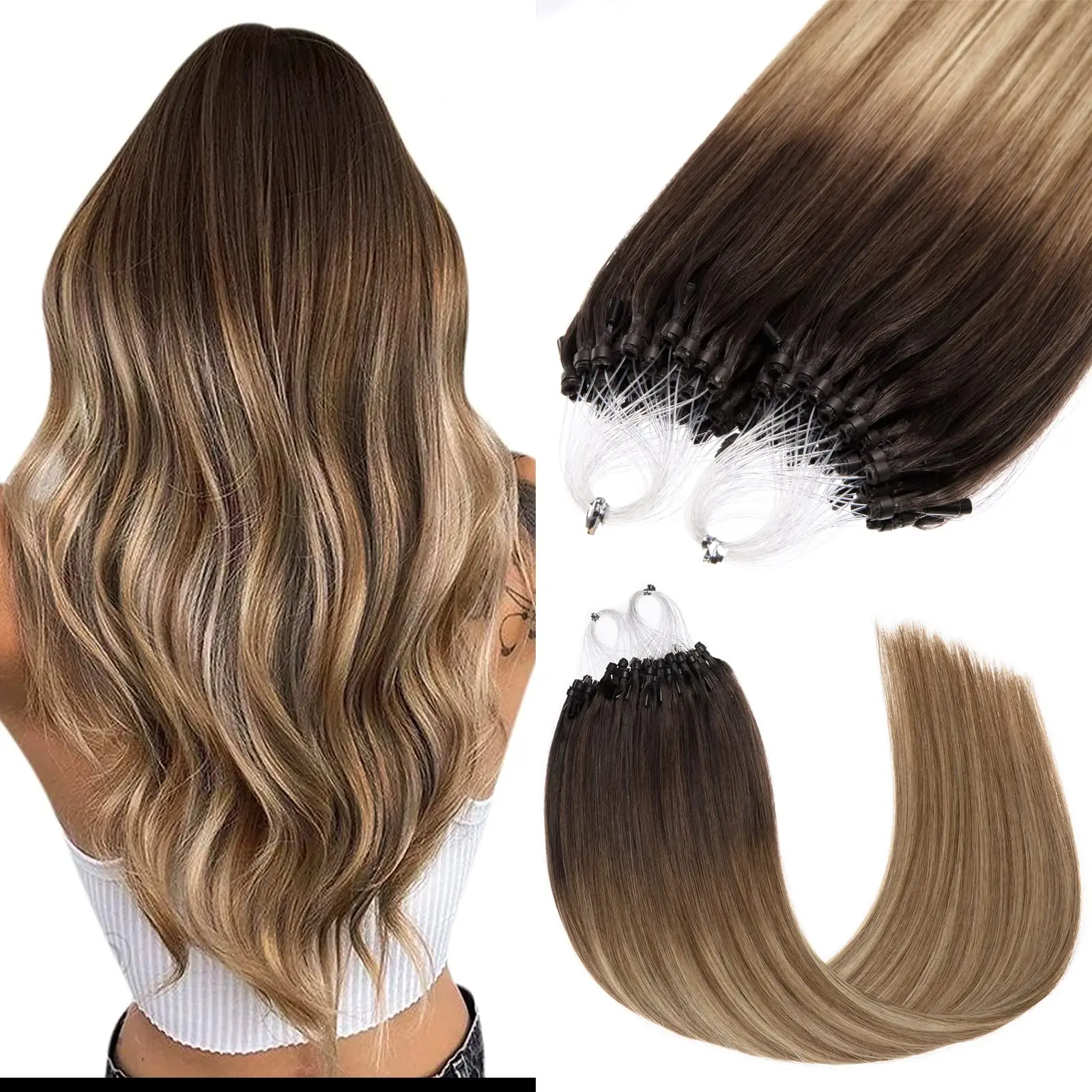 

Micro Loop Ring Extensions 100% Human Hair Straight Weft Professional Quality For Hair Volume & Length