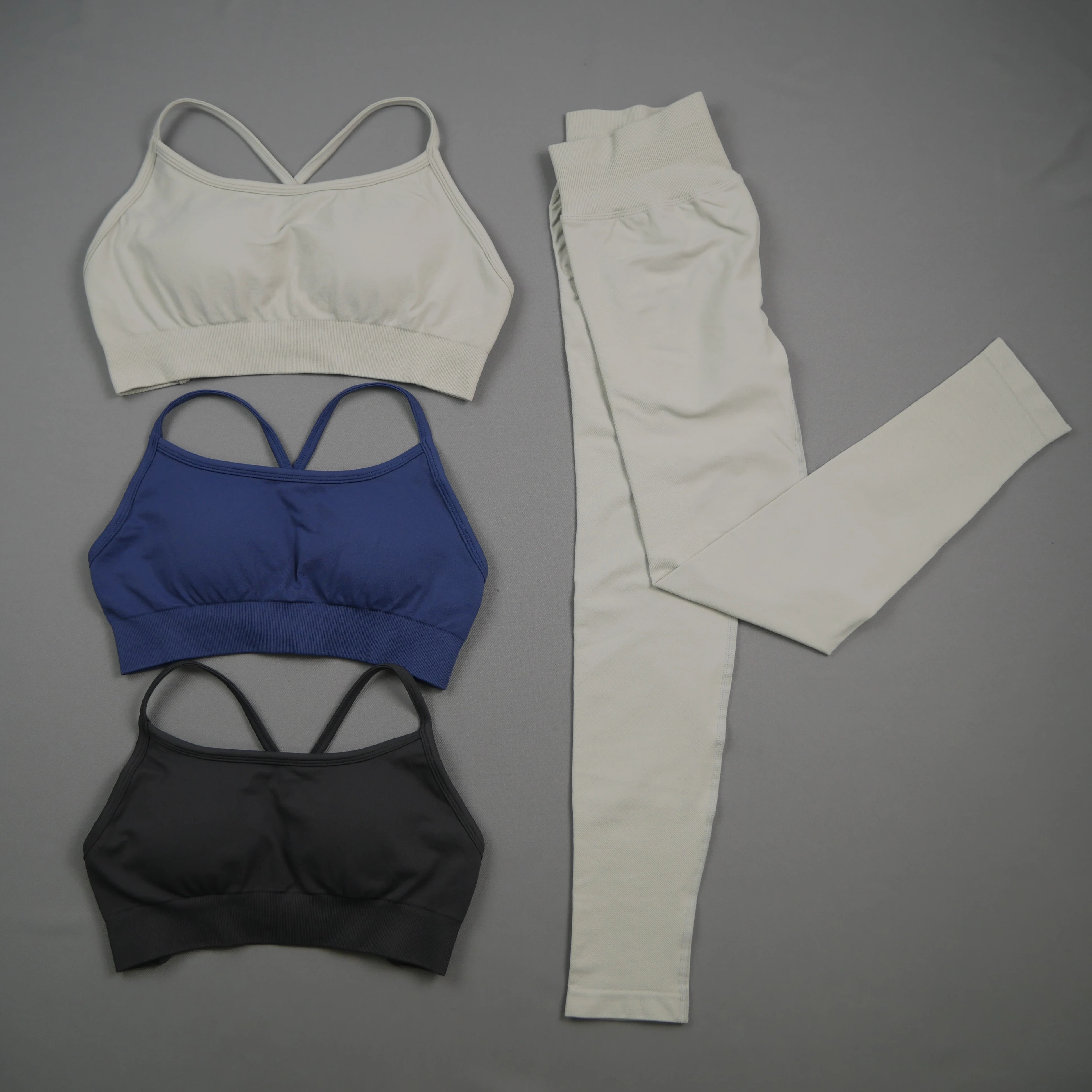 Women Seamless 2 Piece Yoga Set Cross Back Sports Bra High Waist Leggings Quick Dry High Stretch Gym Workout Fitness